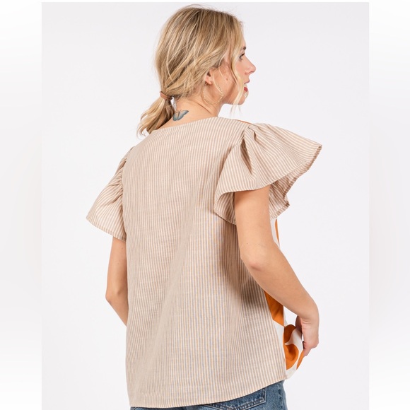 44 Contrast blouse top with polka dot and striped fabric - Picture 5 of 6